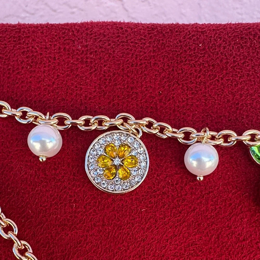 NEW Monet Gold Necklace with Colorful Charms and Pearls